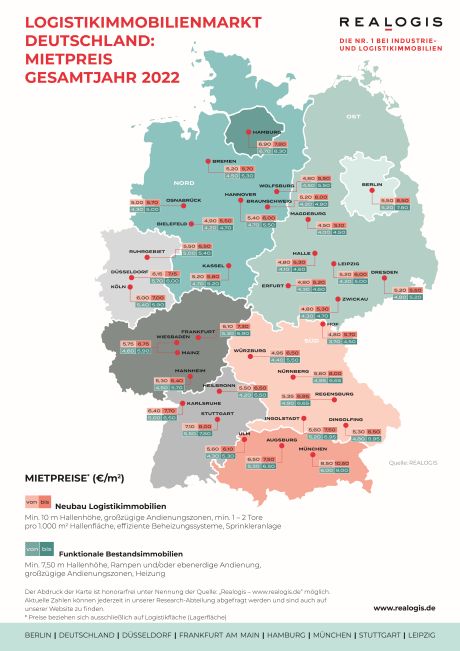 Mietpreiskarte Lager- und Logistik, Lager- und Logistikimmobilien 