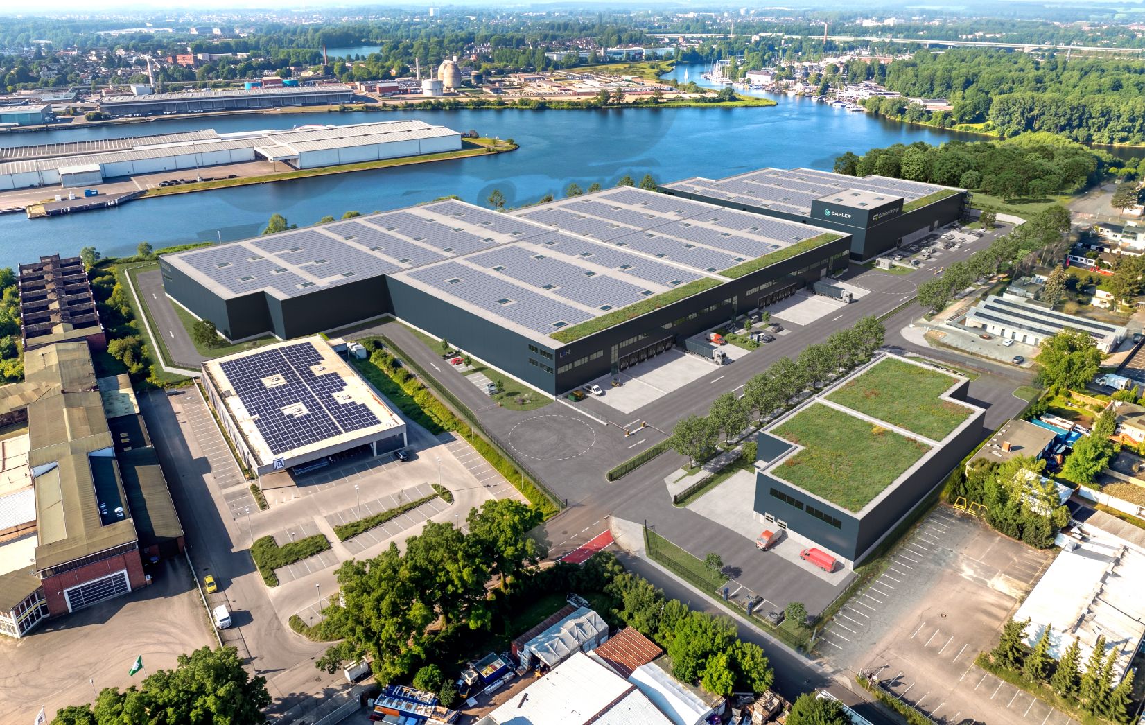 In Lübeck hat die Logivest GmbH der Gabler Group rund 13.000 Quadratmeter Hallen- und Bürofläche im Neubauvorhaben L4HL vermittelt. Copyright: IM4 Log Lübeck GmbH.